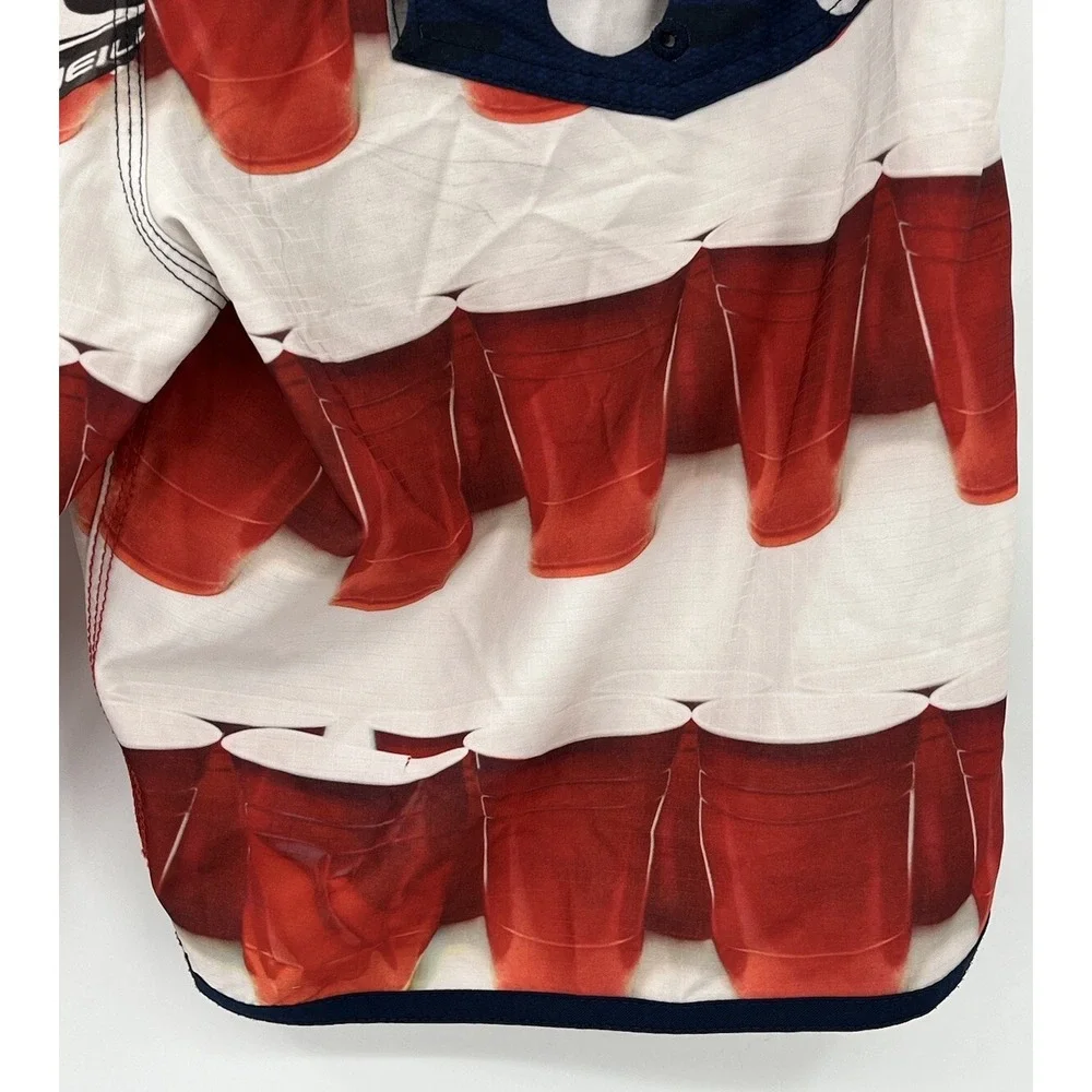 O'Neill Hyperfreak Red Solo Cup Beer Pong Board Shorts Swim Trunks 33 Measure 34